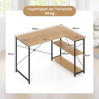 Costway Γωνιακό Γραφείο Υπολογιστή με Ρυθμιζόμενο Ράφι Φυσικό CB109...