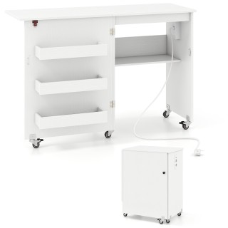 Costway  Πτυσσόμενο Τραπέζι Ραπτικής με Σταθμό Φόρτισης - Λευκό Εργ...