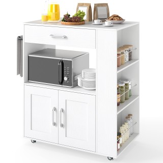Costway Λευκό Κινητό Καρότσι Κουζίνας με Πάγκο Εργασίας, Συρτάρι, Θ... Costway Λευκό Κινητό Καρότσι Κουζίνας με Πάγκο Εργασίας, Συρτάρι, Θ...