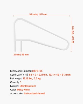 VEVOR Ανθεκτική Πισίνας Χειρολαβή από Ανοξείδωτο Ατσάλι, 137.1 x 81...