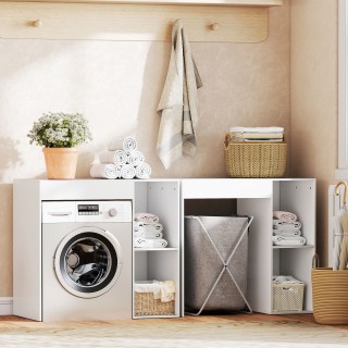 HOMCOM Αυτοστήριχτη Σύνθεση Λευκού Χρώματος για Πλυντήριο με 2 Ανοι...