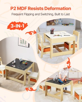 VEVOR Παιδικό Σετ Τραπεζιού και 2 Καρεκλάκια με Αποθηκευτικό Χώρο -...