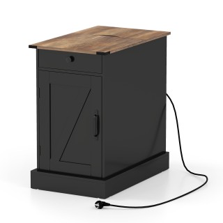 Costway Πλευρικό Τραπέζι/Ντουλάπι με Σταθμό Φόρτισης και Αναδιπλούμ...