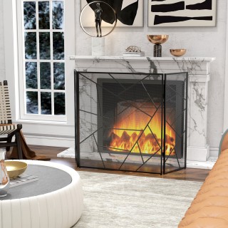 HOMCOM  Προστατευτικό για Τζάκι Πτυσσόμενο με 3 Πάνελ από Ατσάλι με...