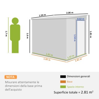 Outsunny Μεταλλική Αποθήκη Εργαλείων 154 x 206,5 x 181 εκ  με Βάση,...