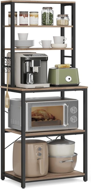 Ραφιέρα Κουζίνας  με 6 Ράφια και 6 Γάντζους 40 x 60 x 167cm– Greige...