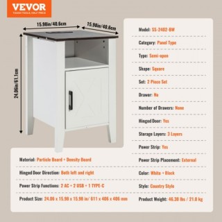 VEVOR Λευκά Κομοδίνα με USB & LED (Σετ 2) BSBZ2JTBKFFXNUH6LV2 VEVOR Λευκά Κομοδίνα με USB & LED (Σετ 2) BSBZ2JTBKFFXNUH6LV2