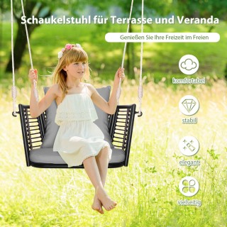 Κρεμαστή Κούνια Βεράντας από Ρατάν με Μεταλλικό Σκελετό και Μαξιλάρ...