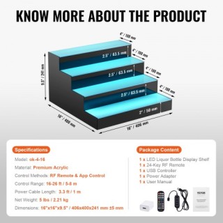 VEVOR Φωτιζόμενο Ράφι Μπουκαλιών 16 4 Επιπέδων με Έλεγχο RF & App  ...