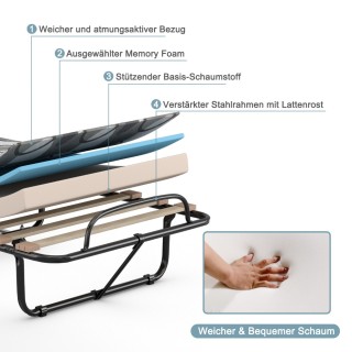 Costway Πτυσσόμενο Κρεβάτι με Στρώμα Γκρι 190 x 80 x 33 cm, Ιταλίας...