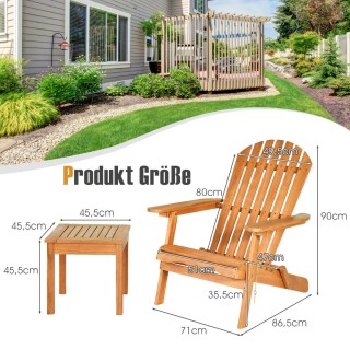 Costway Σετ 2 Πτυσσόμενες Καρέκλες Adirondack με Τραπέζι από Ευκάλυ...