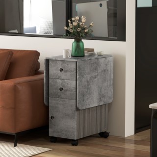 HOMCOM Πτυσσόμενο Τραπέζι με 2 Συρτάρια και Ντουλάπι, 6 Ροδάκια και...