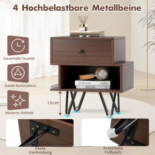 Costway  Σετ 2 τμχ Κομοδίνα με Αποσπώμενο Συρτάρι & Ανοιχτό Χώρο σε...