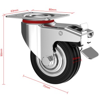 BAKAJI Σετ 4 Περιστρεφόμενοι Τροχοί Βαρέως Τύπου με Φρένο 80x63x90m...