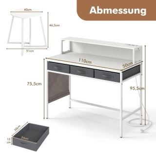 Costway Γραφείο Υπολογιστή Λευκό με Ενσωματωμένες Πρίζες και Σετ Μα...