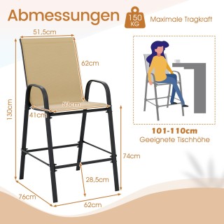 Costway Σετ 2 Σκαμπό Μπαρ με Μπράτσα και Ψηλή Πλάτη (Έως 150 kg) NP...