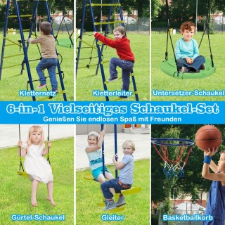 Costway  Σετ κούνιας 6 σε 1 με 2 κούνιες, καθίσματα ολίσθησης, δίχτ...