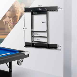 Ράφι Μπιλιάρδου Τοίχου Ξύλινο για 8 Στέκες & 15 Μπάλες 79 x 8 x 91c...