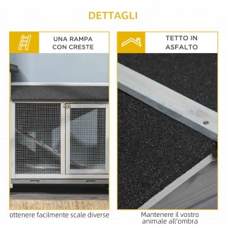 PawHut Διόροφη κουνελοτροφείο με προστατευτικό δίχτυ και ροδάκια απ...