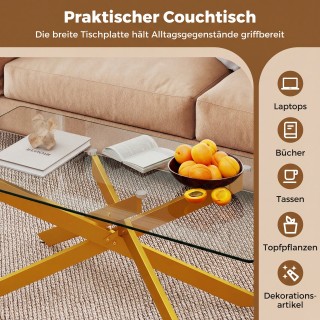 Costway Ορθογώνιο Τραπεζάκι Καφέ από Σκληρυμένο Γυαλί 120 x 60 x 45...