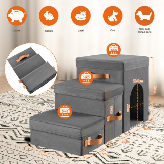 BAKAJI Σκάλα για Κατοικίδια 3σε1 Πολυλειτουργική Σκαλίτσα Γκρι Πτυσ...