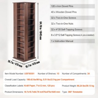 VEVOR Περιστρεφόμενος Πύργος Μέσων 4 Πλευρών για 1040 CD σε Απόχρωσ...