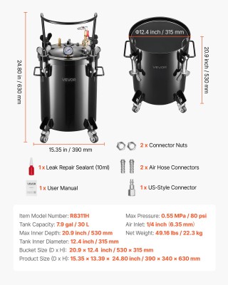 VEVOR Δοχείο Βαφής Υψηλής Πίεσης 30L για Σπρέι Εφαρμογές PQYLGOXSDX... VEVOR Δοχείο Βαφής Υψηλής Πίεσης 30L για Σπρέι Εφαρμογές PQYLGOXSDX...