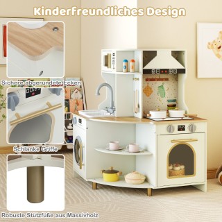 Costway Παιδική Ξύλινη Κουζίνα με Λειτουργικό Νεροχύτη & Βρύση - Γω...