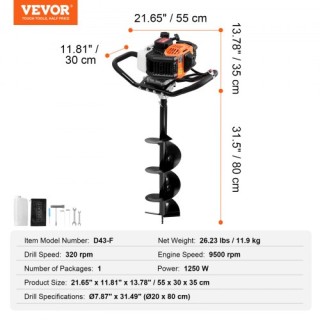 VEVOR Βενζινοκίνητο Τρυπάνι 43CC 1250W με 8 για Φάρμα Κήπο RYLXZ8Y... VEVOR Βενζινοκίνητο Τρυπάνι 43CC 1250W με 8 για Φάρμα Κήπο RYLXZ8Y...