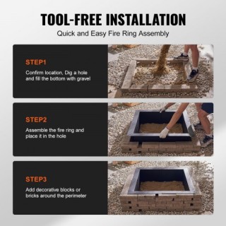 Τετράγωνο Δαχτυλίδι Πυράς VEVOR 42x42 in Εξωτερική Επένδυση Χάλυβα ...