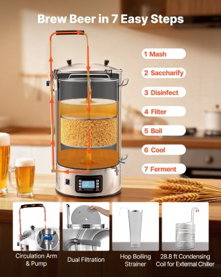 VEVOR Ηλεκτρικό Σύστημα Ζυθοποίησης 60L - Ολοκληρωμένη Συσκευή Παρα...