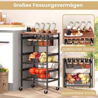 Costway Κουζινικός Καρότσι 4 Επιπέδων με Ξύλινη Επιφάνεια και Αποσπ... Costway Κουζινικός Καρότσι 4 Επιπέδων με Ξύλινη Επιφάνεια και Αποσπ...