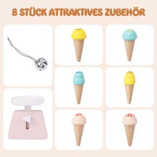 Costway Παιδικό Ξύλινο Καρότσι Παγωτού με 6 Παγωτά και 2 Ράφια Γκρι...