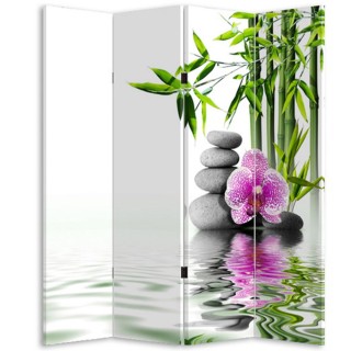 BAKAJI  Παραβάν 4 Πάνελ Εκτύπωση Μπρος-Πίσω Πέτρες και Ορχιδέα ΖΕΝ ...