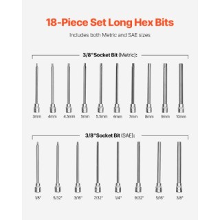 VEVOR Σετ Καρυδάκια Άλεν 18 Τεμαχίων 3/8 S2 Cr-V PTTT38HEXSD0DLCSKV0