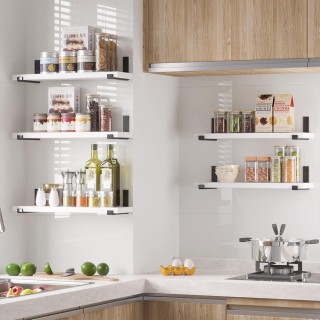 BAKAJI Σετ 5 Λευκών Ραφιών Τοίχου με Μεταλλικές Βάσεις 40x12 εκ. 02...