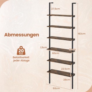 Costway  Σκάλα Ράφι Αποθήκευσης με 6 Ανοιχτά Ράφια - Βιομηχανικό Στ...
