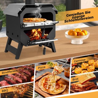 Costway Φορητός Φούρνος Πίτσας 12 με Πυρόλιθο και Κάλυμμα Οξφόρδης ...