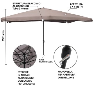 Galileo Κήπος ομπρέλα tortora 3x4 m από ανθρακούχο χάλυβα με 8 ενισ...