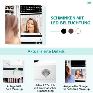 Costway Λευκή Ντουλάπα Κοσμημάτων με LED Φωτισμό και Ολόσωμο Καθρέφ... Costway Λευκή Ντουλάπα Κοσμημάτων με LED Φωτισμό και Ολόσωμο Καθρέφ...