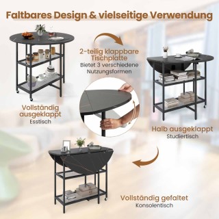 Costway Πτυσσόμενο Μαύρο Τραπέζι Φαγητού με Μαρμάρινη Όψη για 2-4 Ά...
