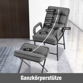 Costway Σετ Πολυθρόνας και Υποπόδιου με Ρυθμιζόμενη Πλάτη σε Γκρι Λ...