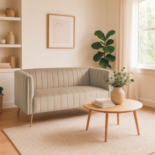 Galileo Ρετρό καναπές διθέσιος σε απόχρωση μπεζ-γκρι 126x75x82 cm α...