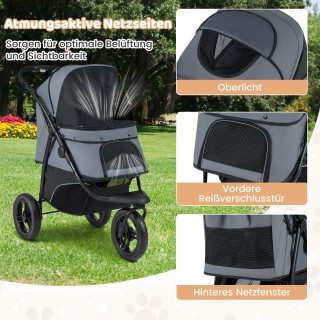 Costway Γκρι Πτυσσόμενο Καροτσάκι Σκύλου 3 Τροχών με Ρυθμιζόμενη Ορ...