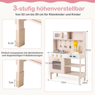 Costway Ρυθμιζόμενη Ξύλινη Παιδική Κουζίνα με Φώτα & Ήχους, Φούρνο ...