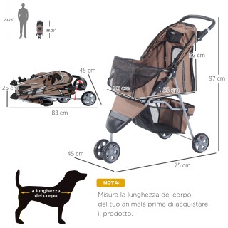PawHut Dog Stroller Pet Cart, Coffee, 75 x 45 x 97cm D00-041CF