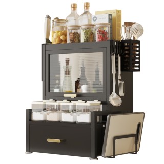 BAKAJI Ράφι Ντουλάπι Οργανωτής Μπαχαρικών με Γυάλινη Βιτρίνα και Συ...