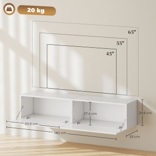 HOMCOM Κινητή Βάση TV με 2 Ντουλάπια για Οθόνες 45-65, 140x33x29.8 ...