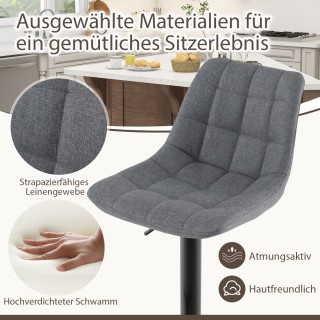 Costway Σετ 2 Περιστρεφόμενα και Ρυθμιζόμενα Μπαρ Σκαμπό Γκρι JV115...