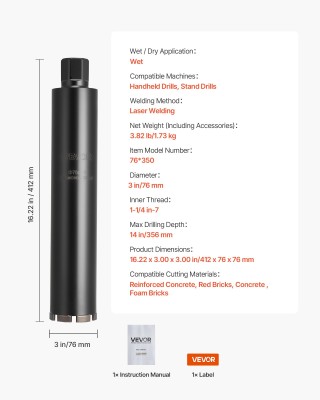 VEVOR Υγρό Διαμαντοφόρο Καροτιέρας για Οπλισμένο Σκυρόδεμα και Τοιχ... VEVOR Υγρό Διαμαντοφόρο Καροτιέρας για Οπλισμένο Σκυρόδεμα και Τοιχ...